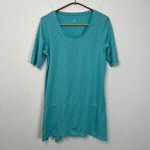 J. Jill Women's Shirt Size S Pima Cotton Dipped Hem Tunic‎ Aqua Casual Comfort